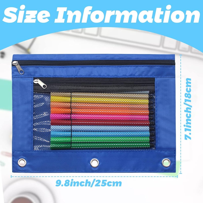 Cinvo Pencil Pouch 3 Ring Binder Pouch Zippered Pencil Case Canvas Pencil Bag with 2 Compartments (Set of 2, Black and Blue) - Image 2
